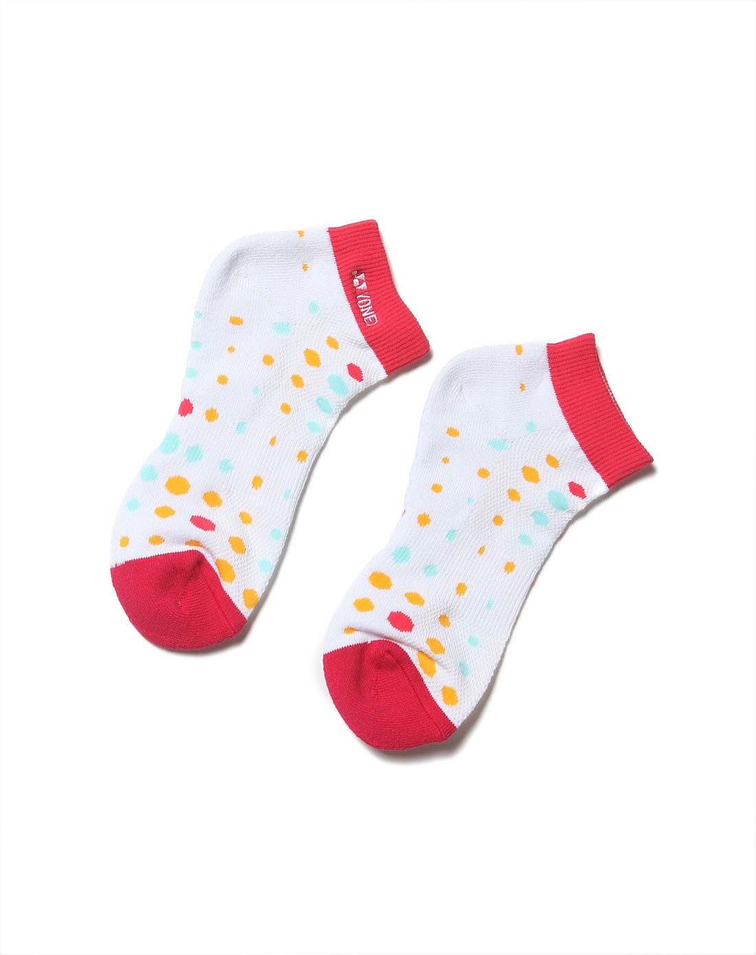 弹性斑点女款白配深玫红色运动专用短袜