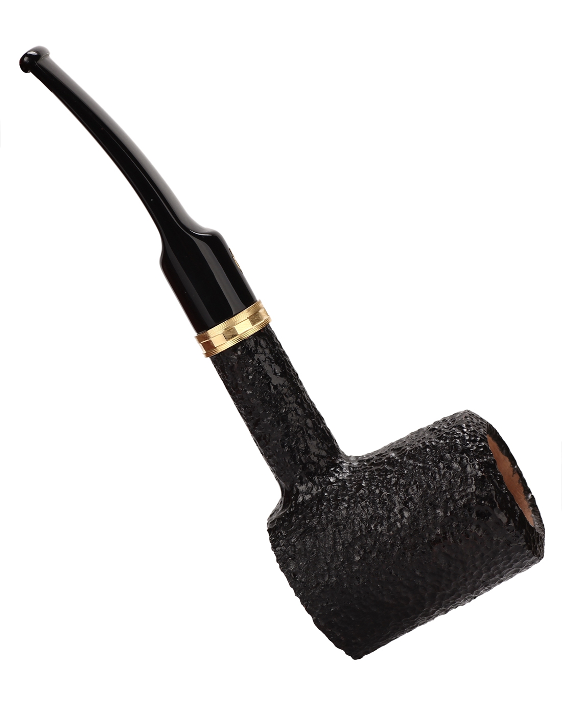 意大利沙芬拜占庭金圈鞍嘴黑色麻面烟斗