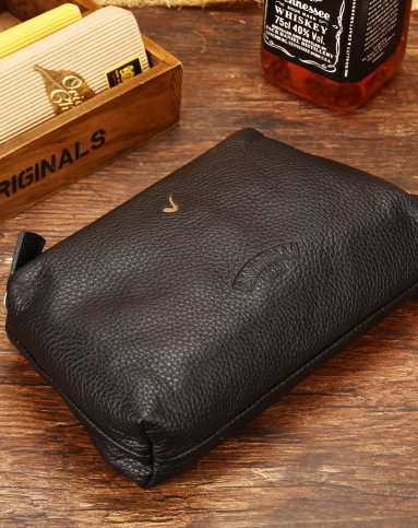 意大利沙芬旅行化妆包黑色真皮