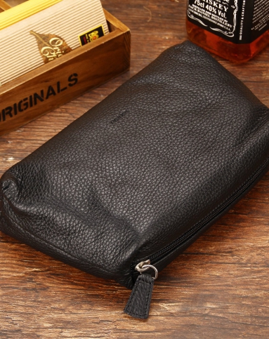 意大利沙芬旅行化妆包黑色真皮