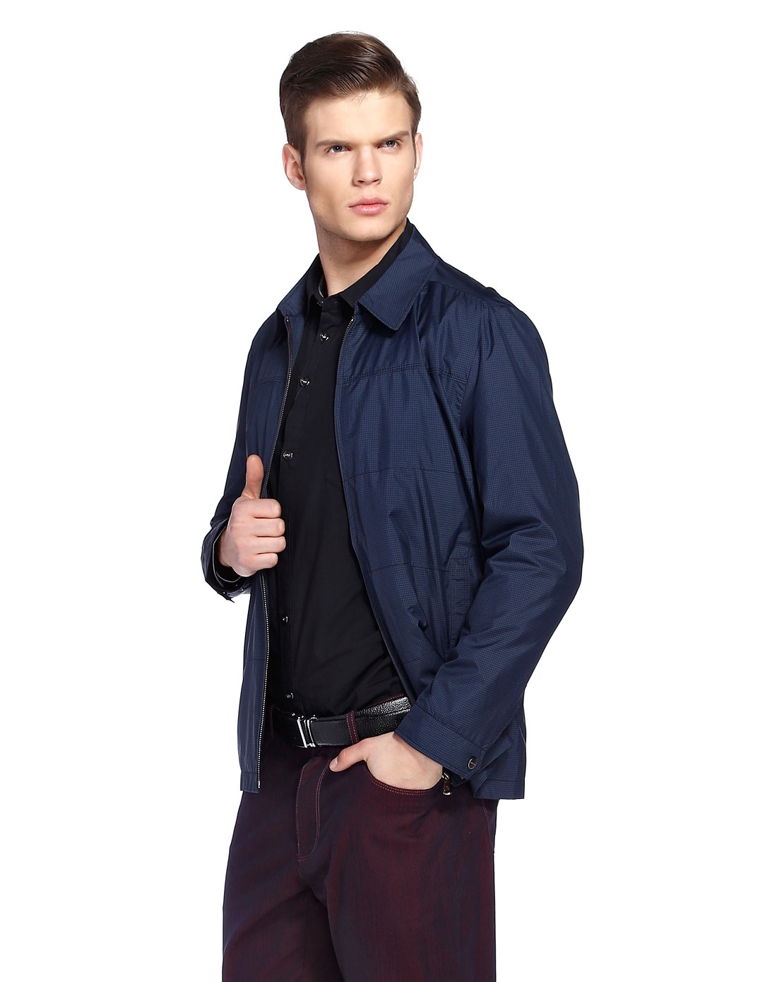 路卡迪龙luka dilong男装专场 > 暗宝蓝色长袖拉链夹克