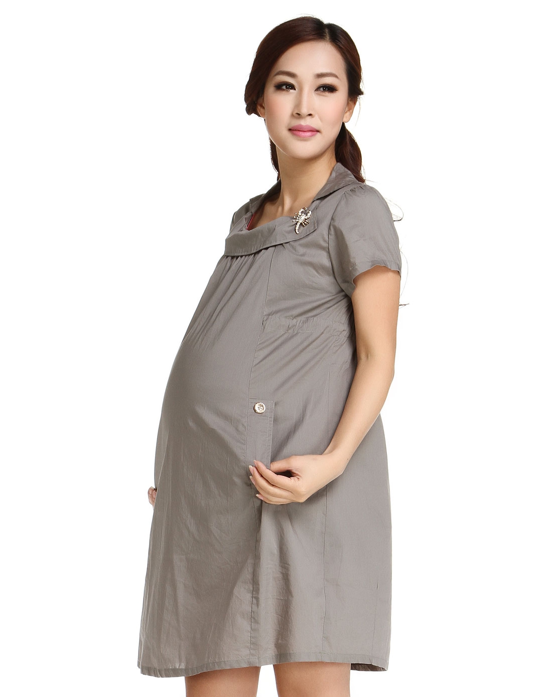 38周&孕肤宝孕妇服饰用品混合专场-38周/38week时尚孕味灰绿色短袖