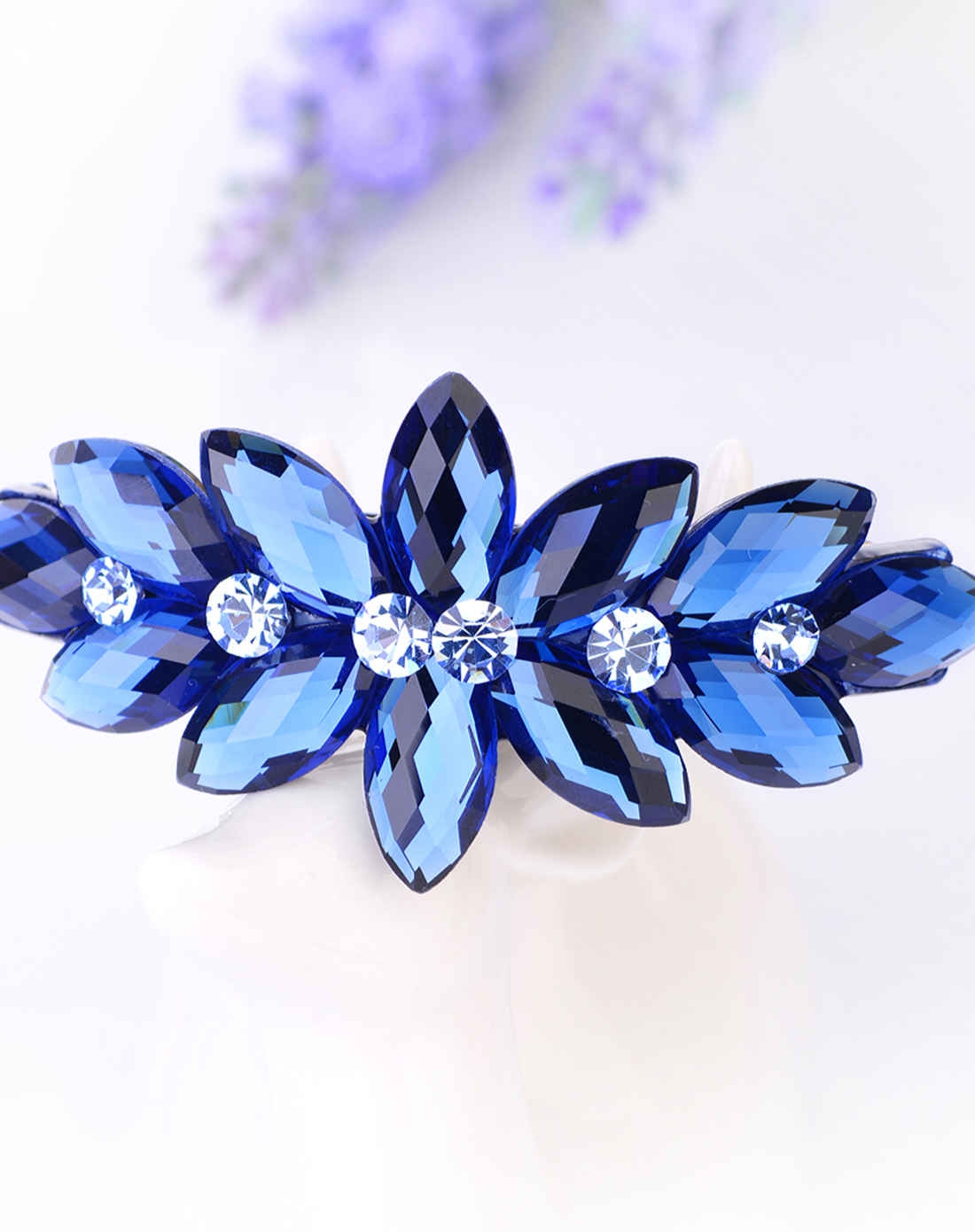 中号宝石蓝色金枝玉叶优雅时尚发夹