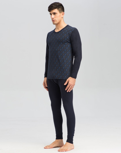 棉莱卡印花圆领男套装