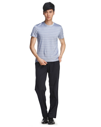 迈林·凯瑞melidocrane 蓝色圆领条纹短袖t恤