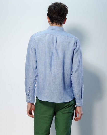 唐狮tonlion男装专场 男款冰蓝色亚麻长袖衬衫 商品编码