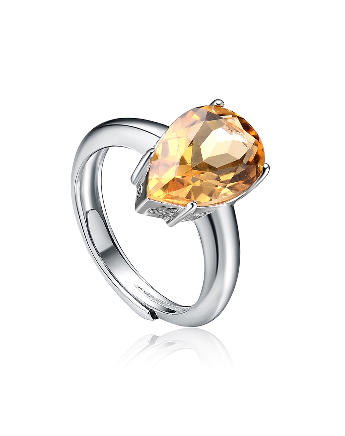 925银镶天然黄水晶水滴形戒指