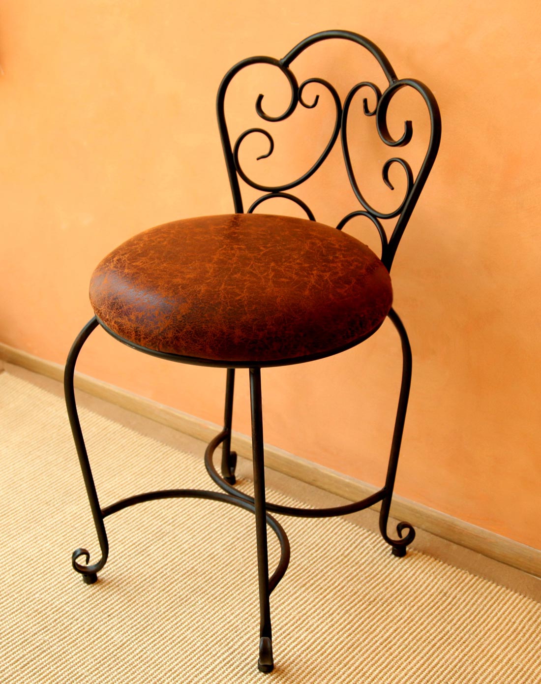 欧式高档牛皮真皮铁艺椅子