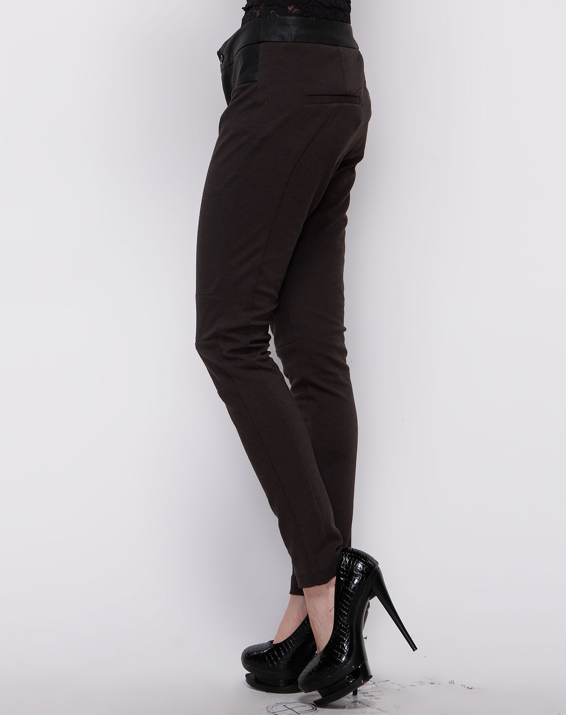 深咖啡色休闲个性长裤