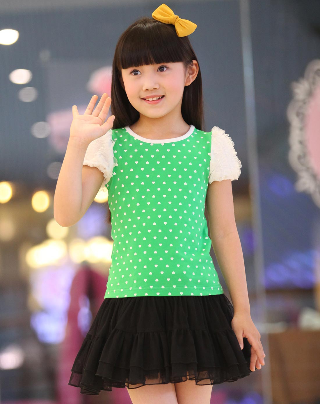 女童绿印花t恤