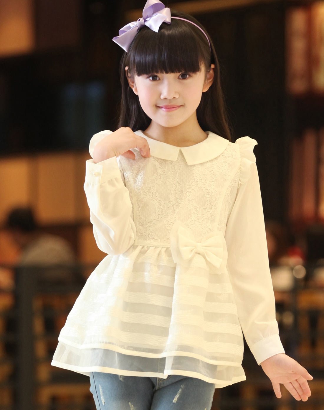 女童本白长袖衬衫