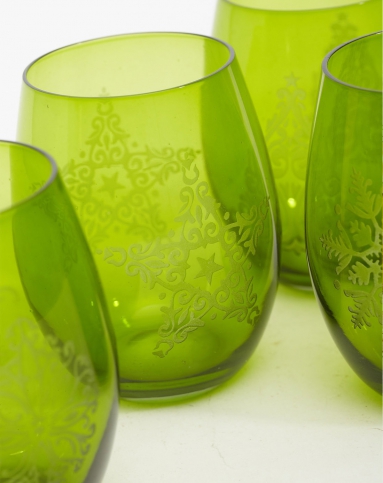 绿色莹透蛋形喷色玻璃水杯四件套500ml