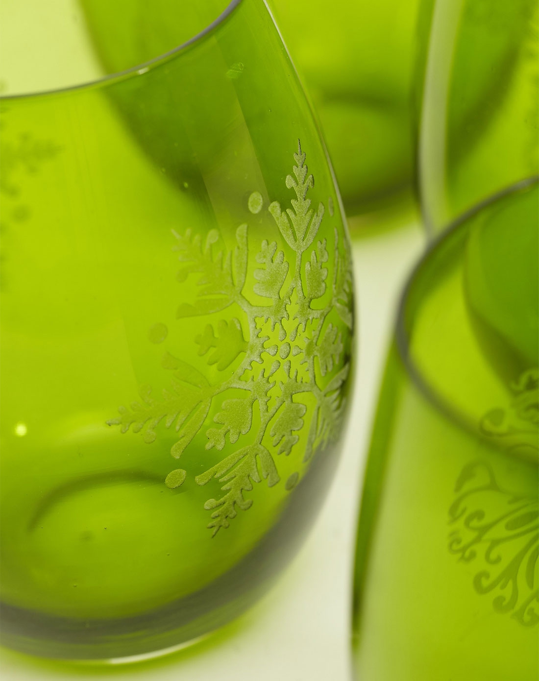 绿色莹透蛋形喷色玻璃水杯四件套500ml