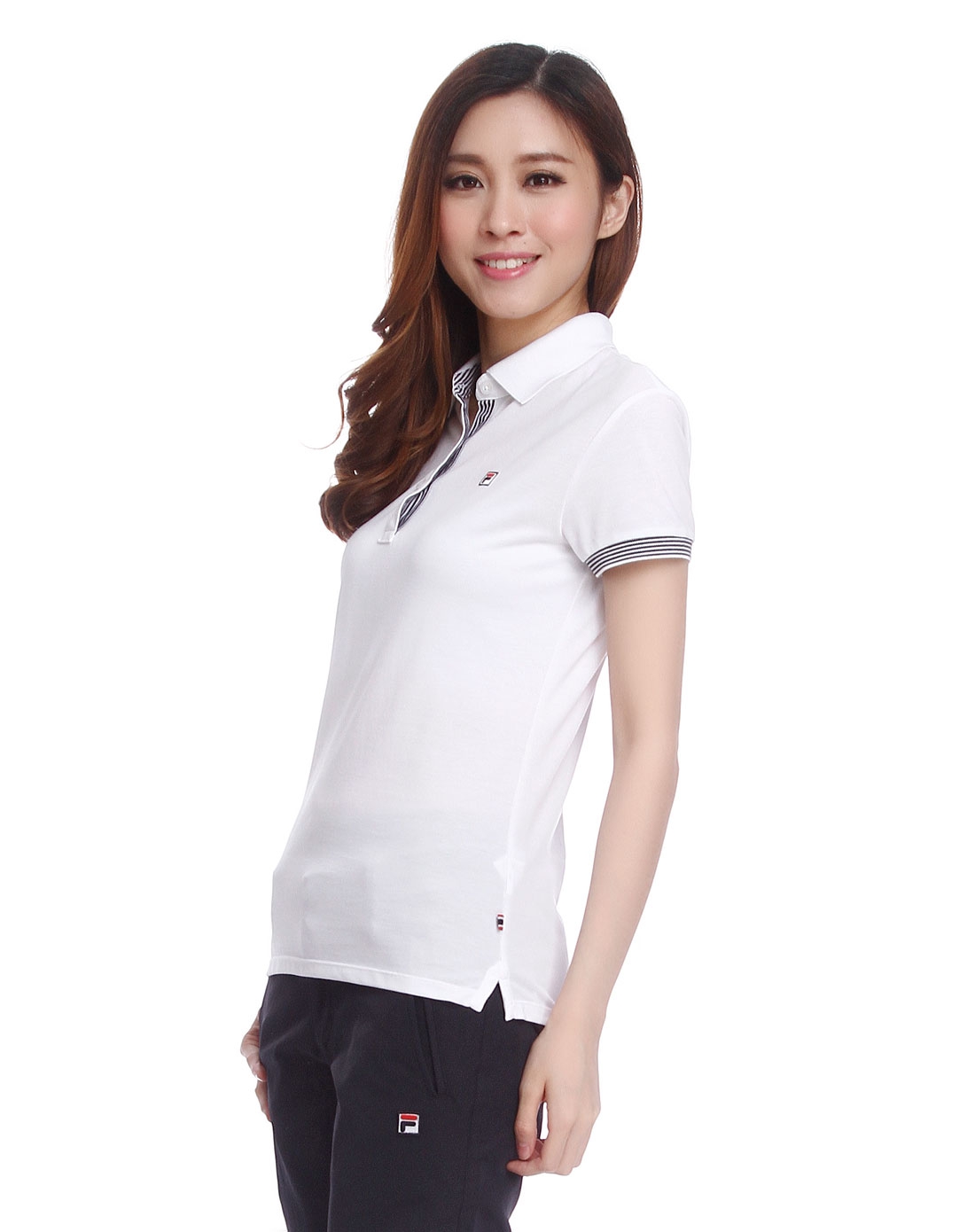 纯棉修身女款白色短袖polo衫