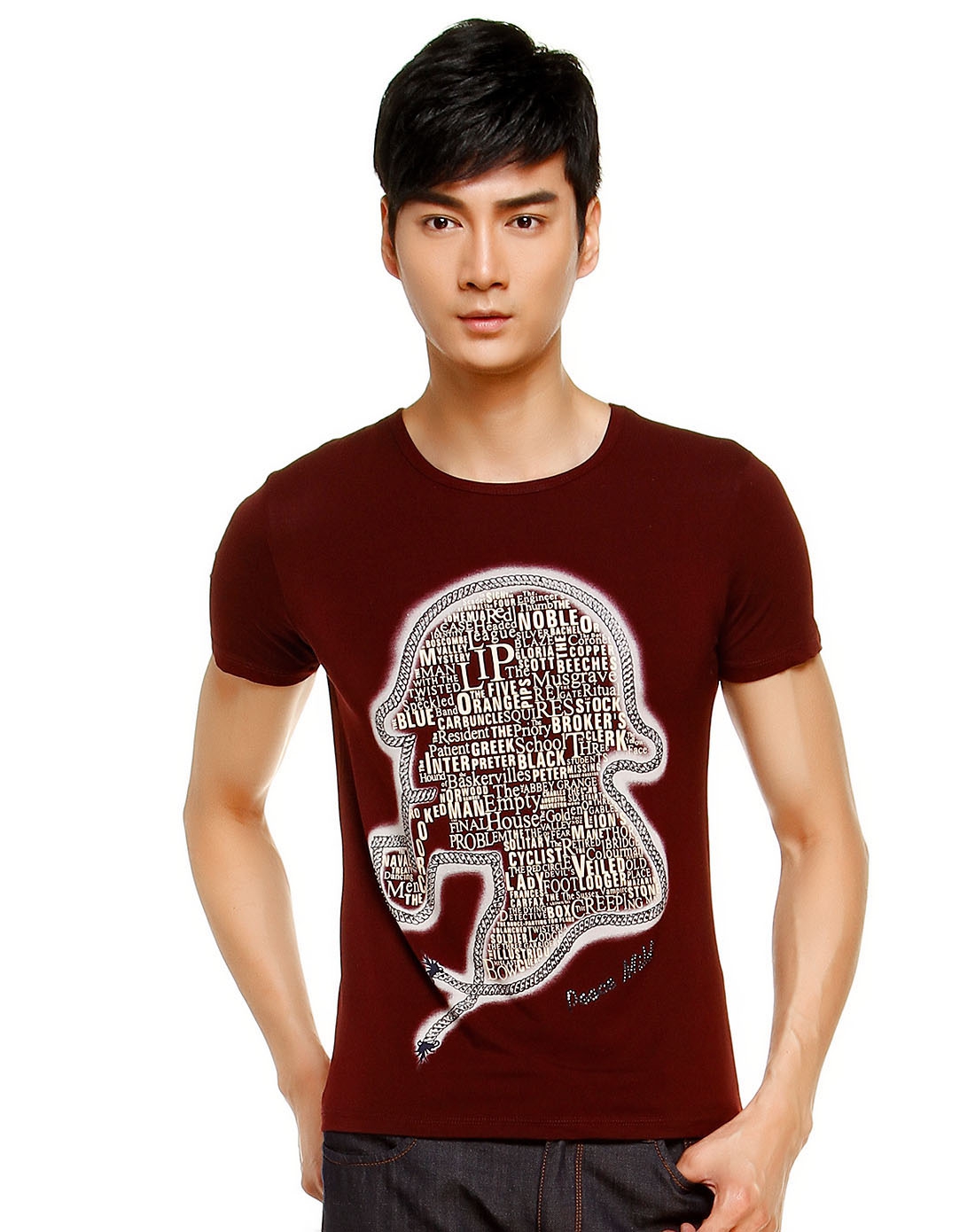 迈林61凯瑞melidocrane字母印图圆领暗红色短袖t恤m14sps631513