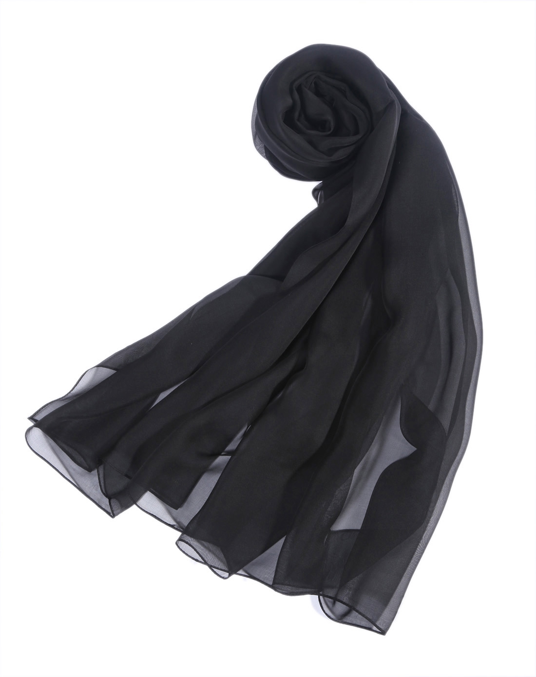 黑色100%桑蚕丝经典百搭纯色丝巾