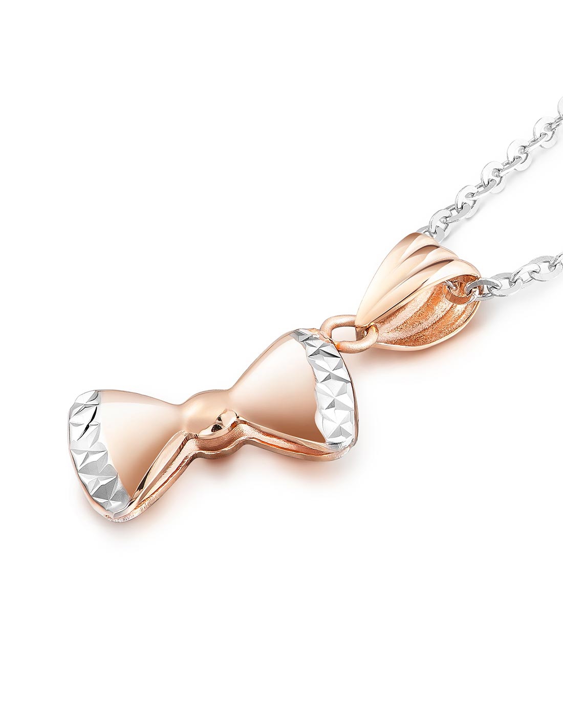 18k金 双色蝴蝶结吊坠