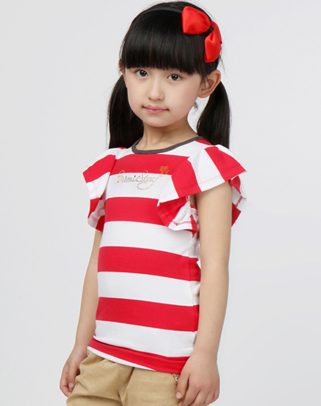 泡芙宝女童红色短袖t恤
