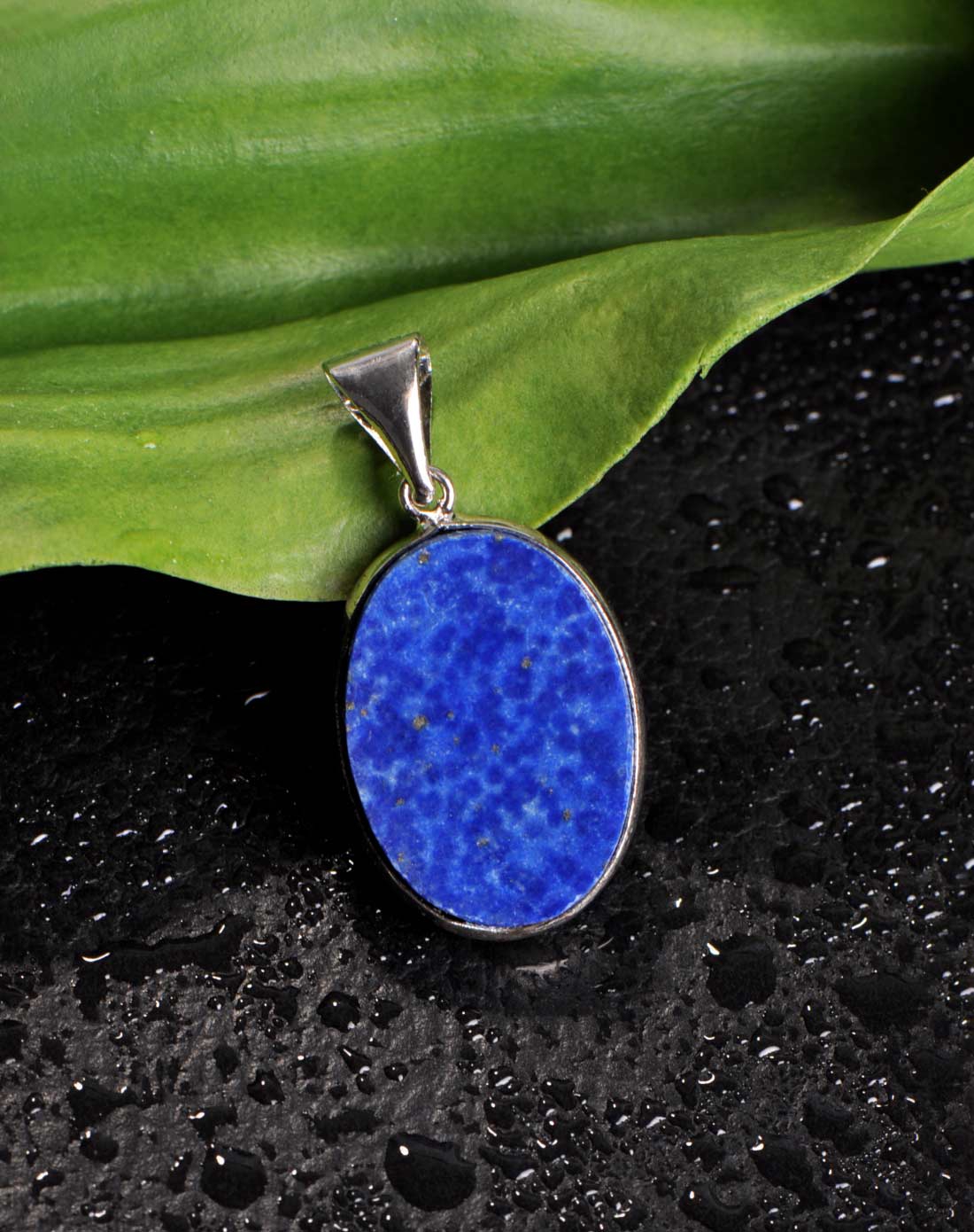 中性蓝色银镶青金石吊坠(附证书)