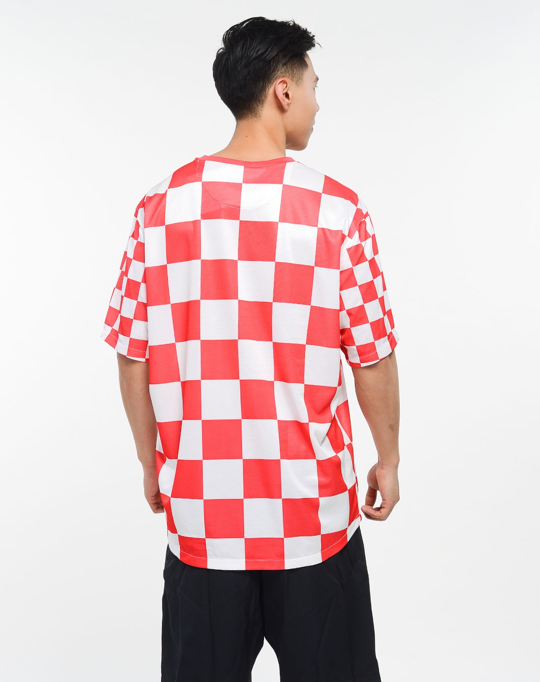 男子白/红色格子克罗地亚主场短袖t恤