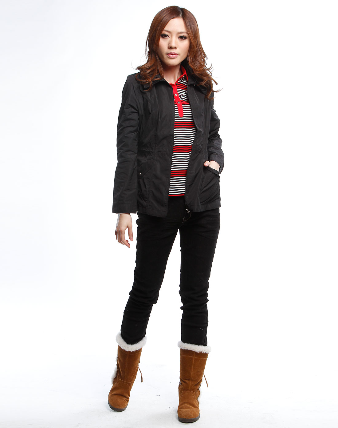 比音勒芬女装专场 黑色休闲长袖风衣