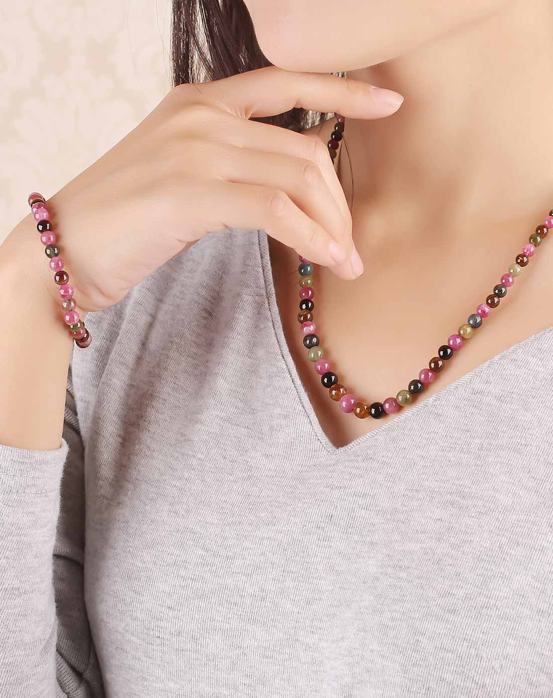 福泰安康2a天然碧玺塔链手链套装附证书