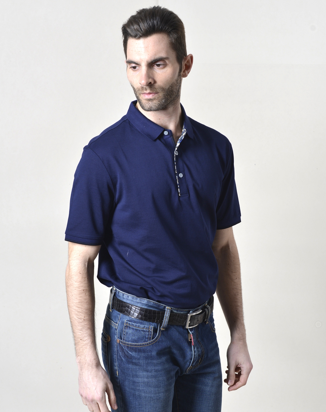 绅士商务深蓝色短袖翻领t恤