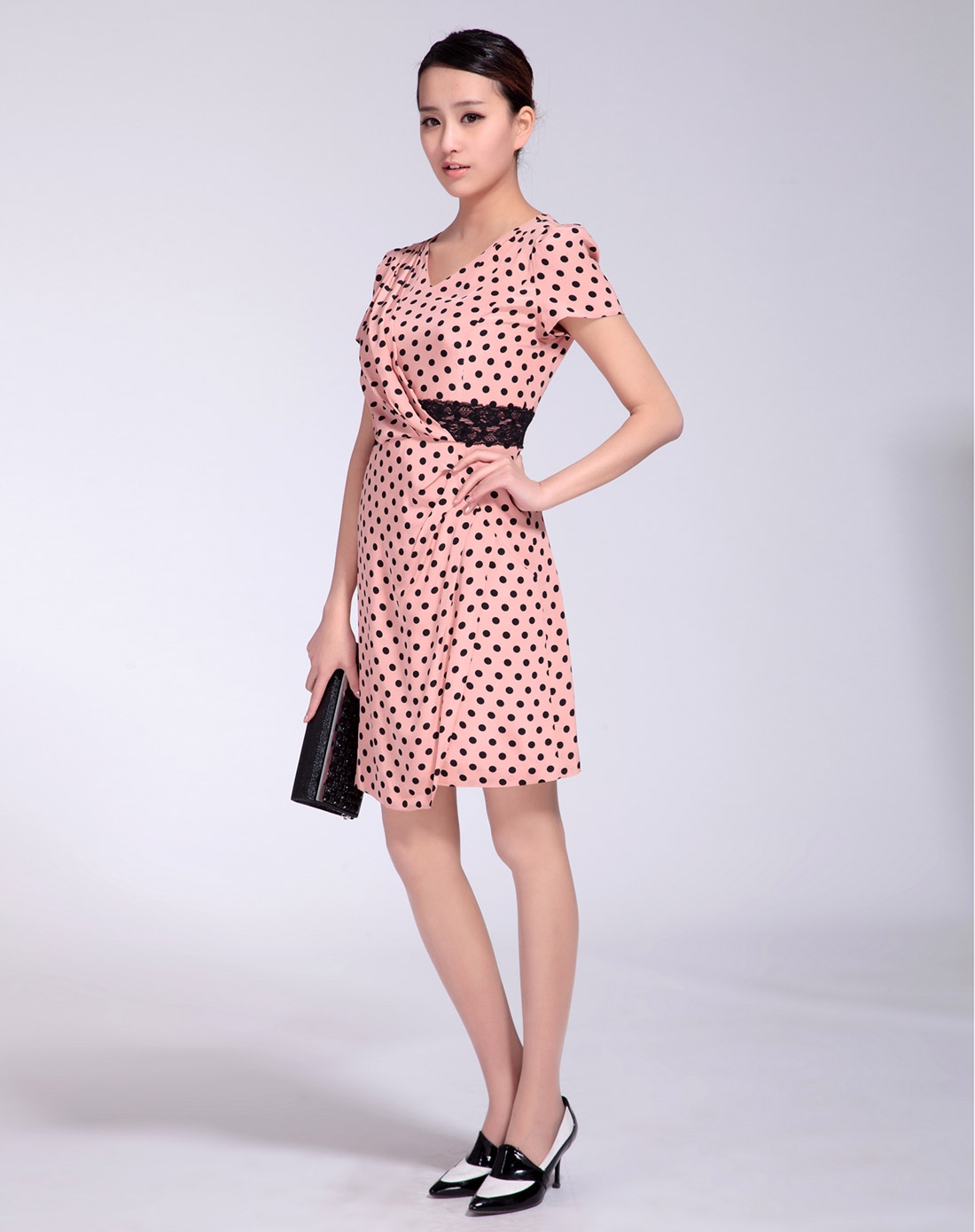 福柯斯focals 浅粉波点连衣裙