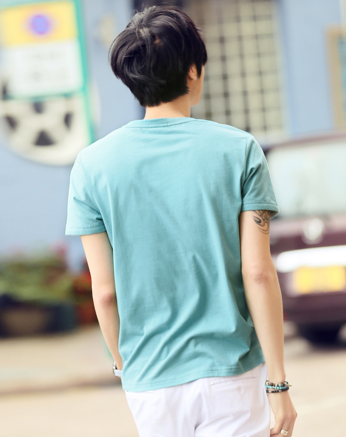 深薄荷色印花短袖t恤