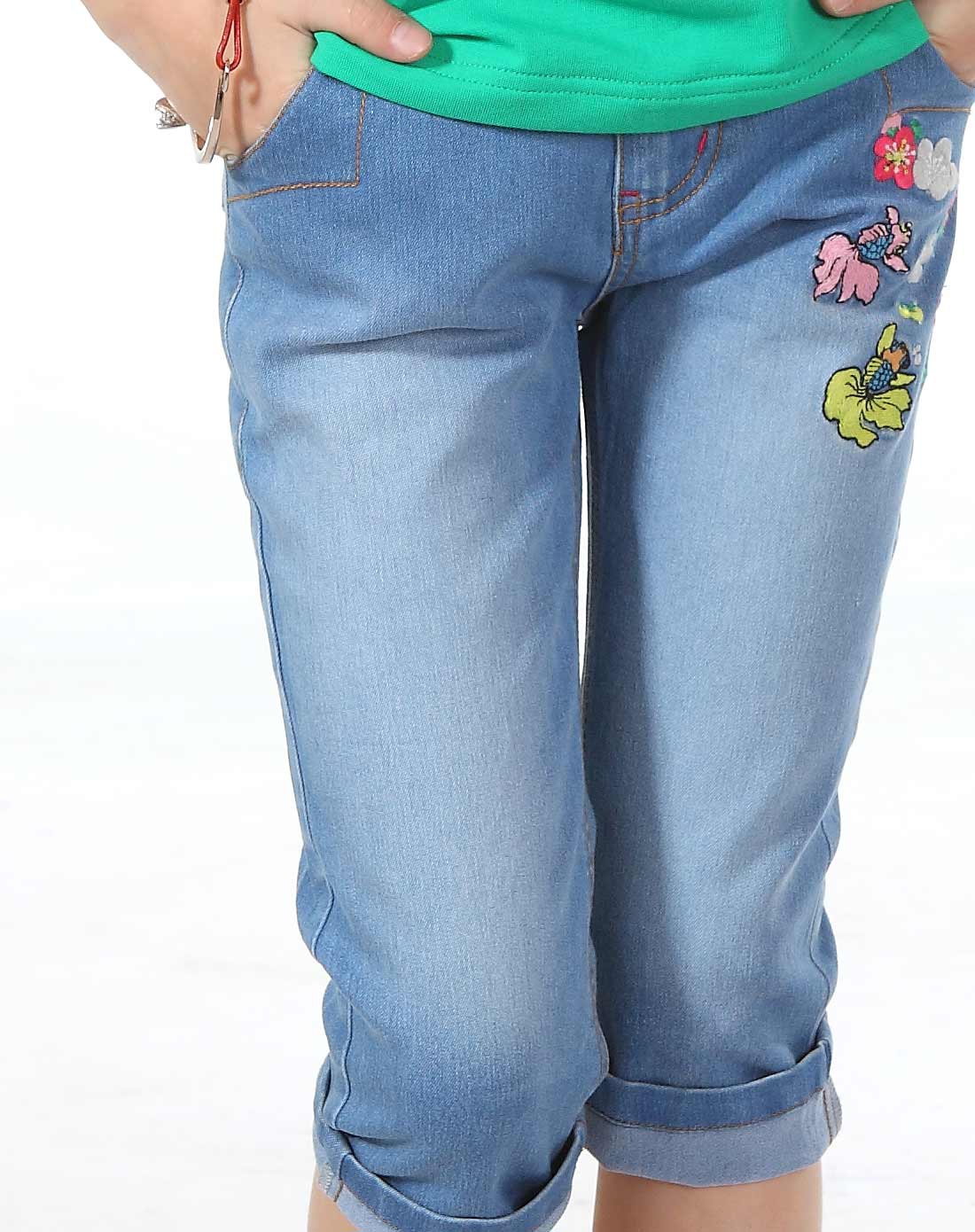 女童蓝色牛仔裤