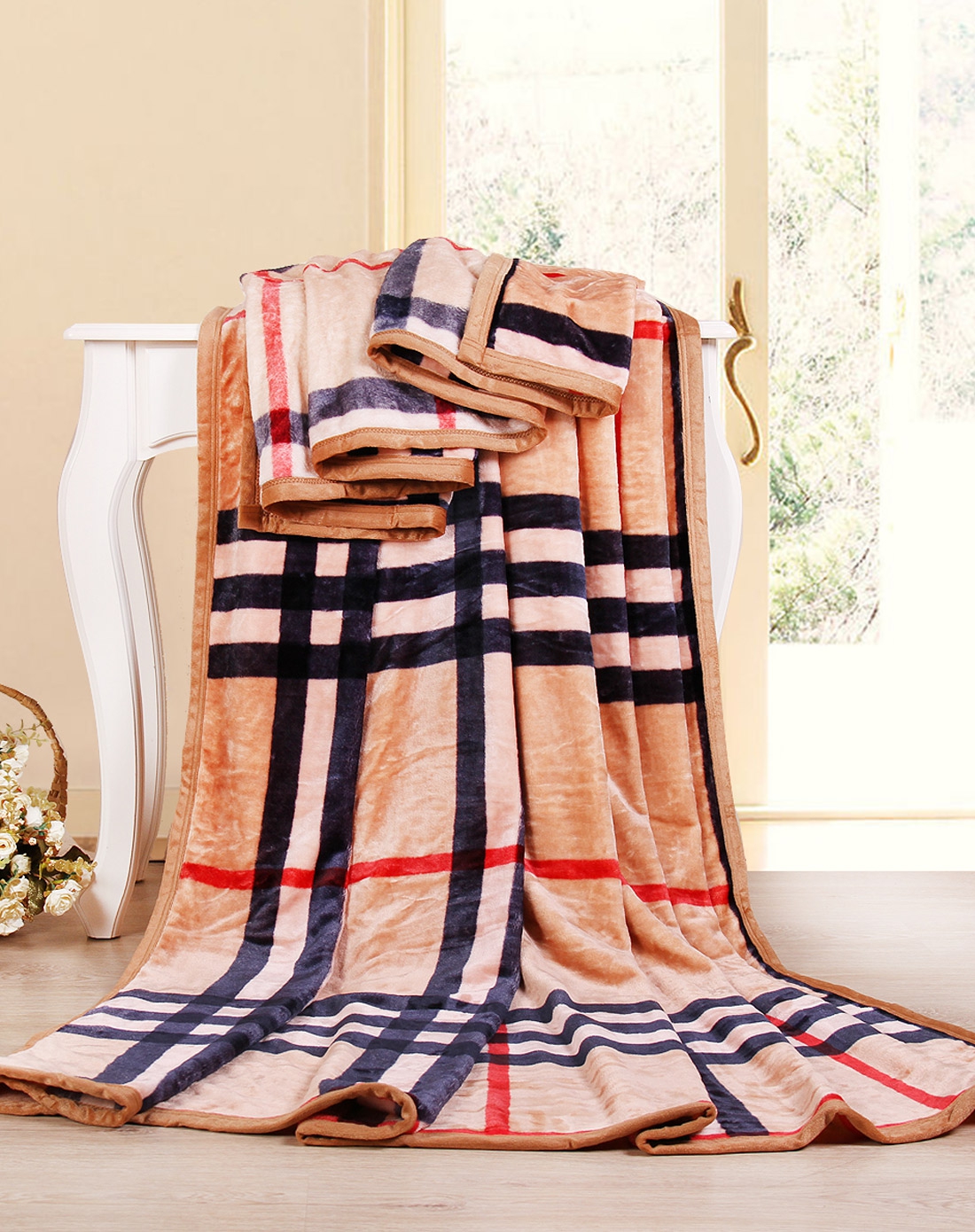 超柔金貂绒印花毛毯-罗马格200*230cm