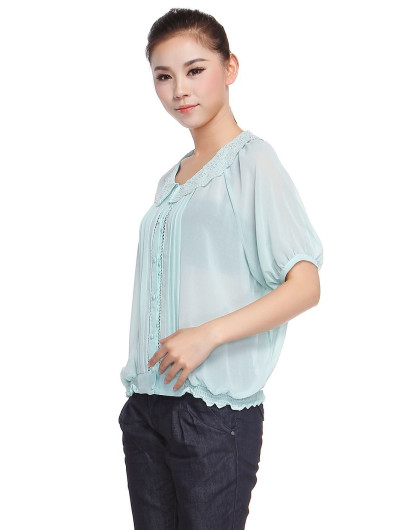 女装浅水绿素色雪纺短袖衬衫