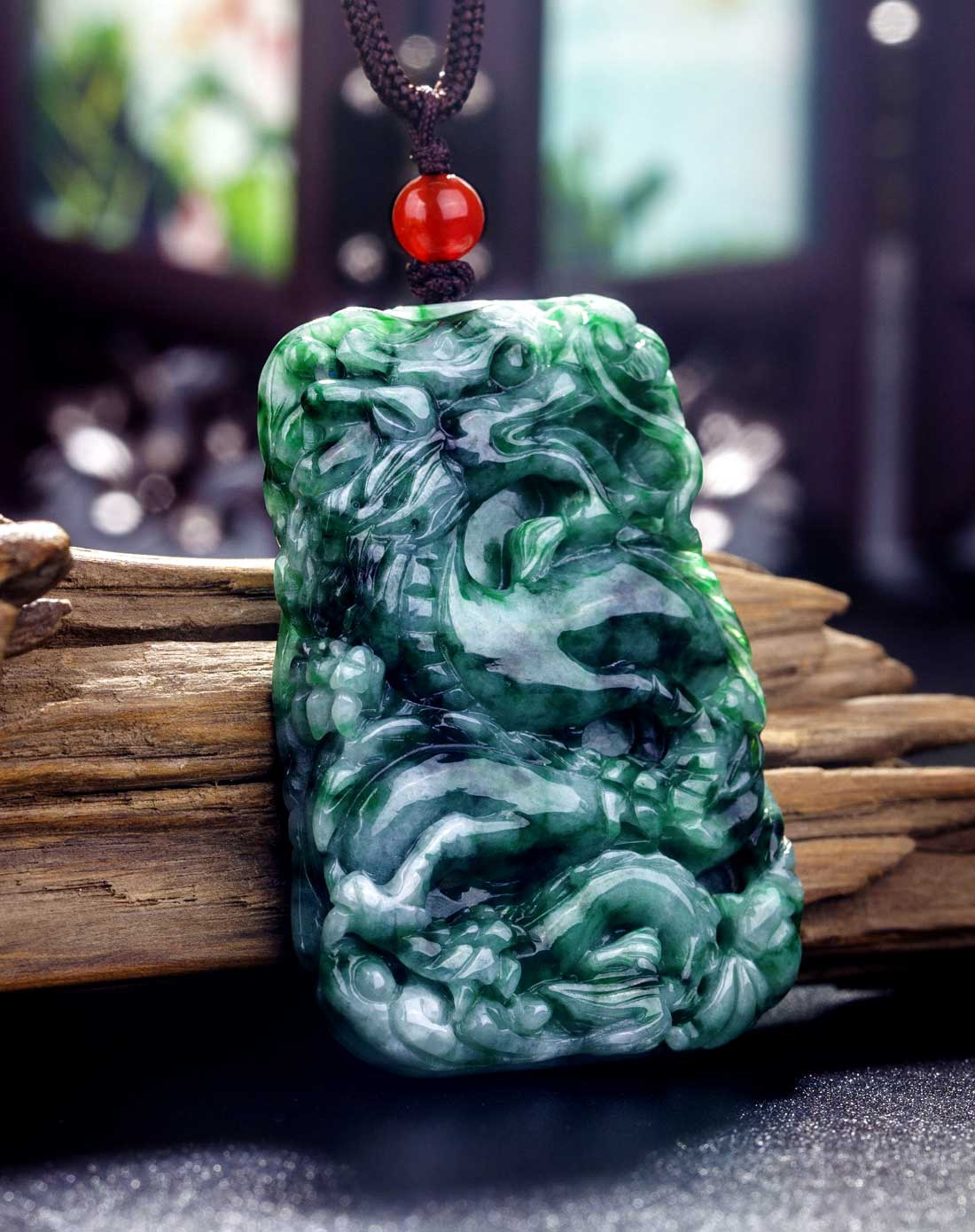 冰糯种藓加绿精雕龙牌挂件吊坠极品天然翡翠a货(附国检证书)