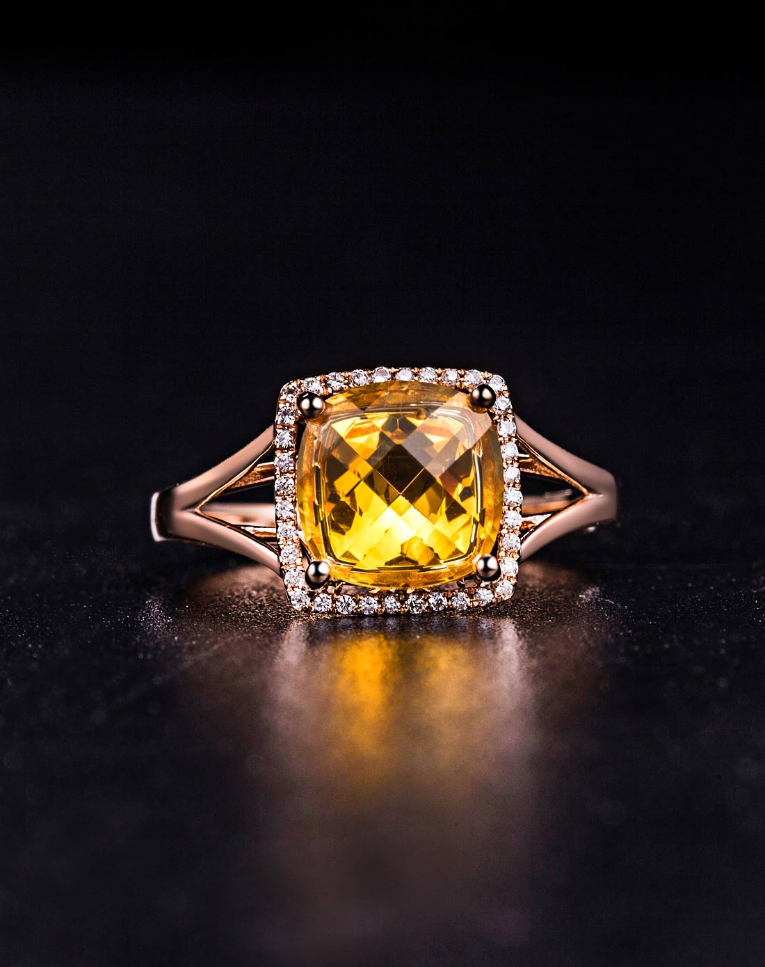 18k黄水晶钻石女戒