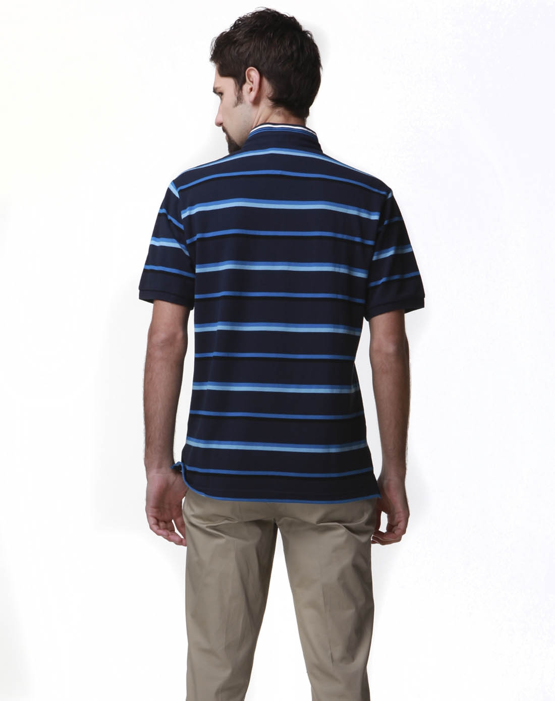 箭牌arrow 藏蓝色条纹立领短袖衫