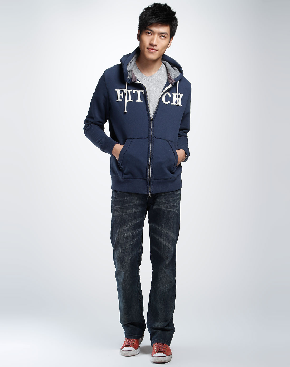 abercrombie & fitch 男款蓝色时尚连帽长袖外套