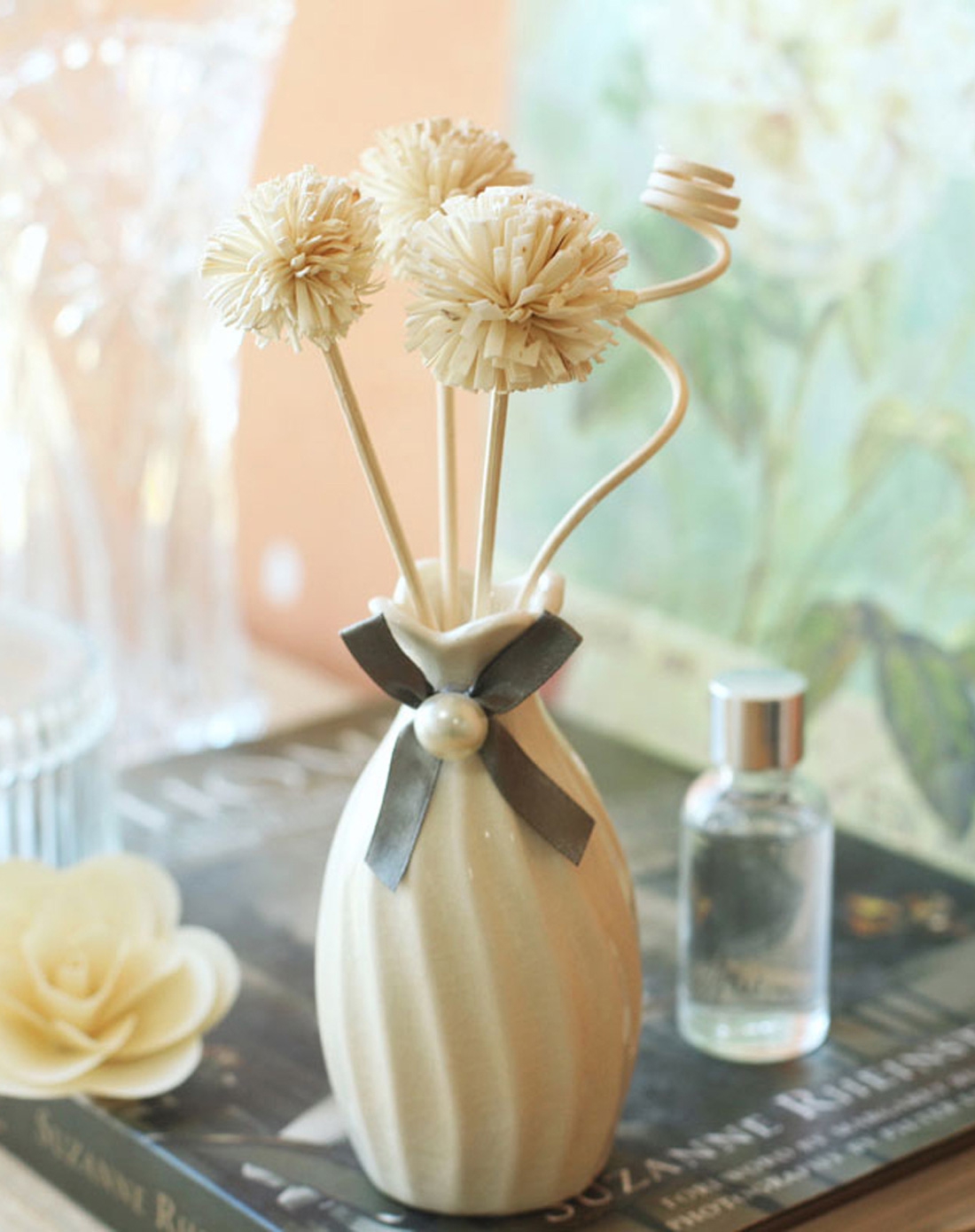 优雅薰衣草无火藤条裂纹瓷花瓶香薰套装