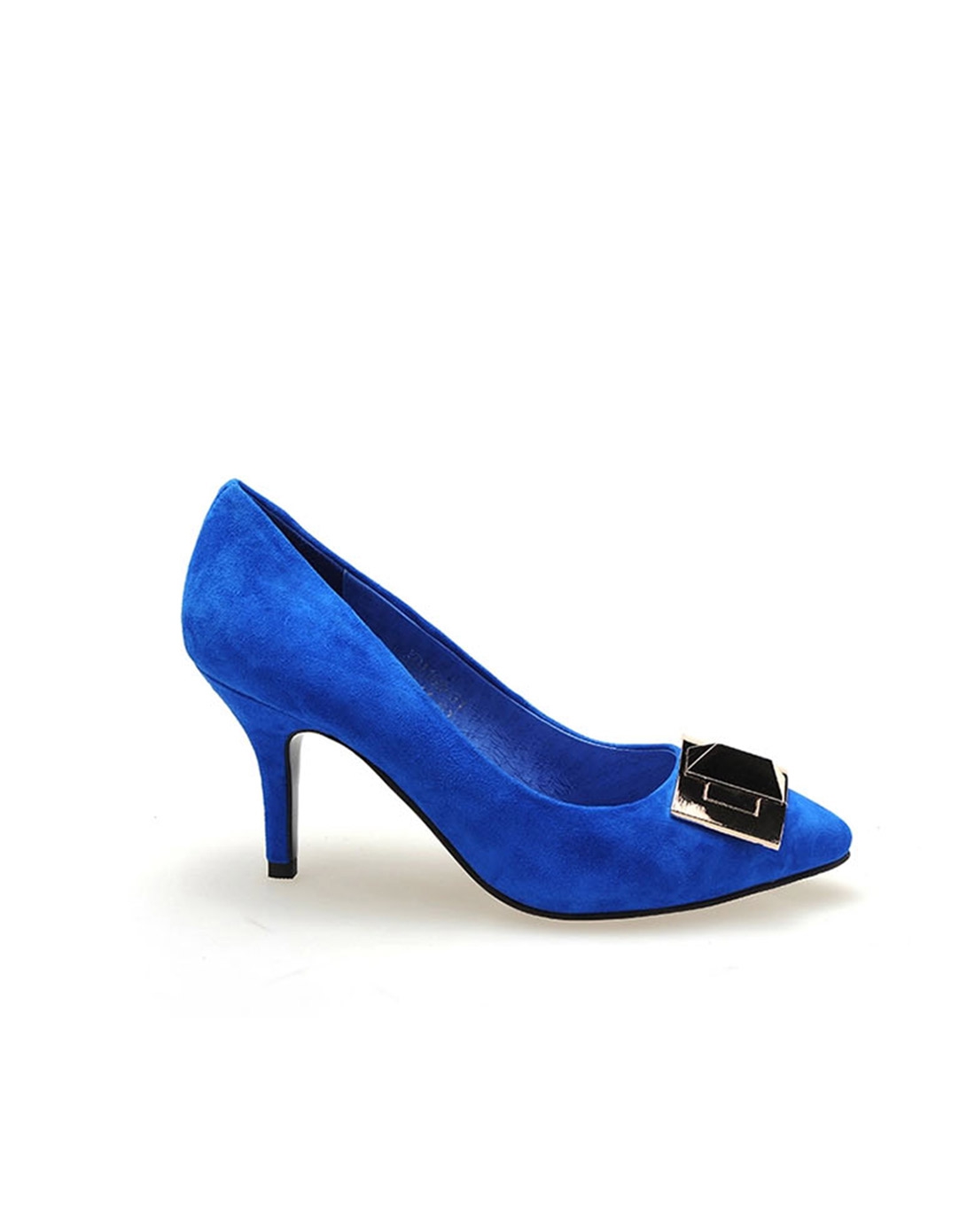 蓝色欧美性感高跟真皮尖头单鞋