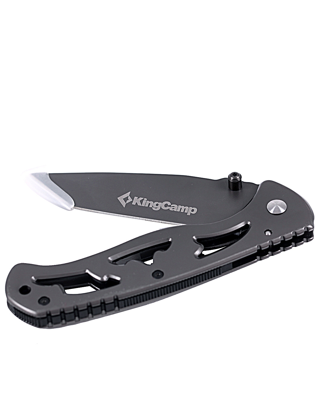 浅灰色野外生存多功能镀钛镂空折叠刀