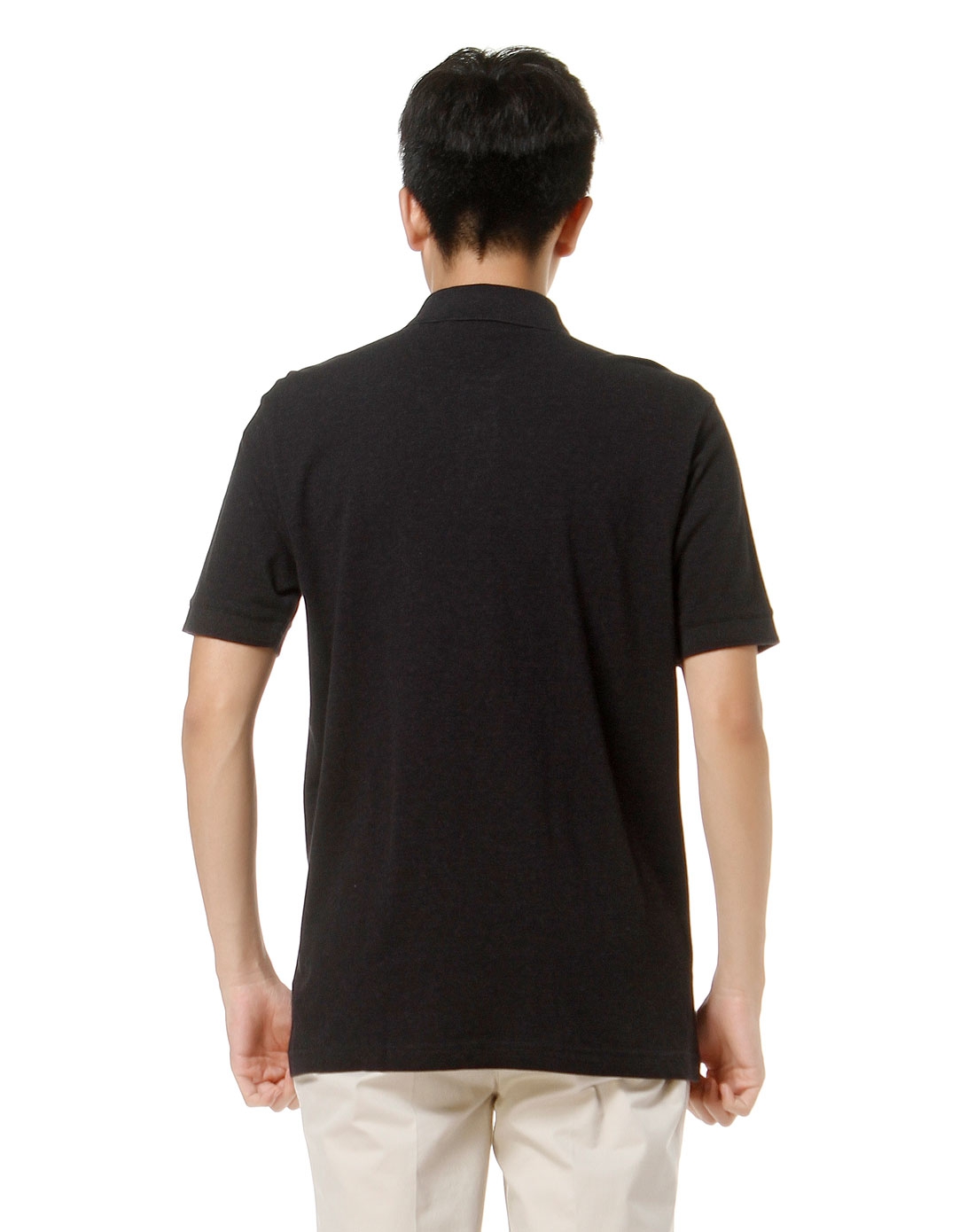 男款纯黑色短袖翻领t恤