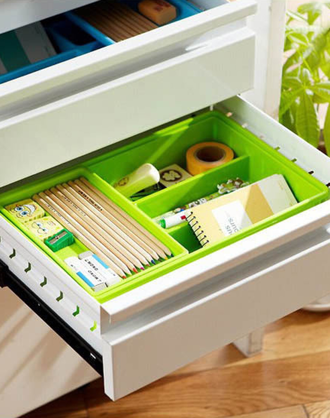 双层抽屉分类整理盒(绿色)