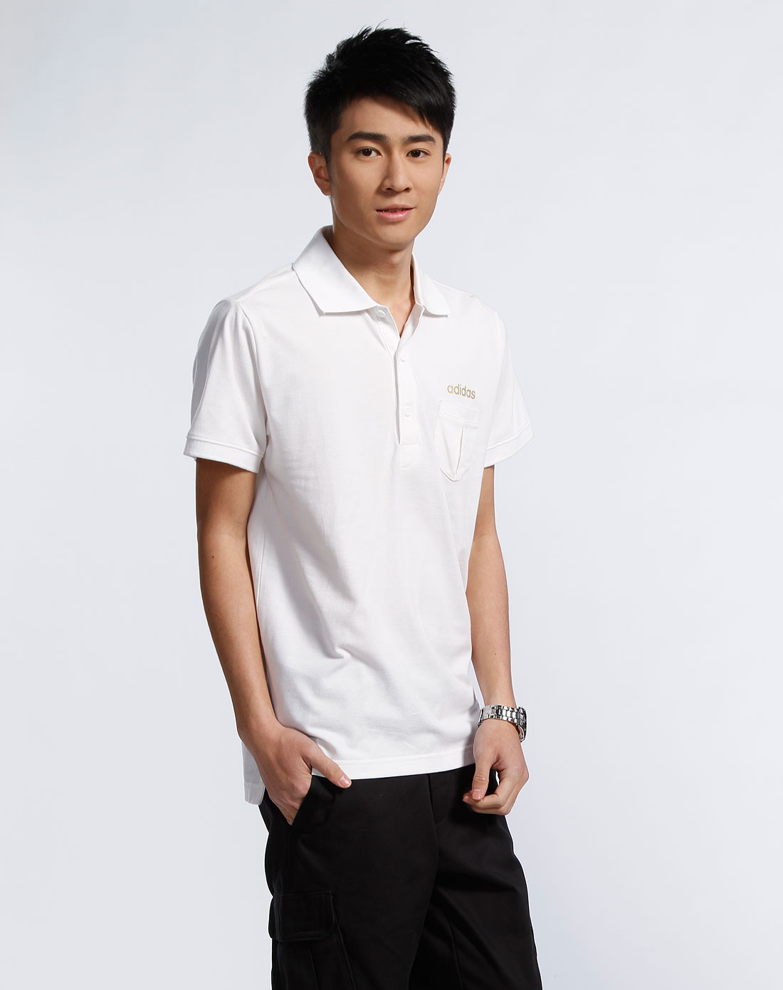 neo 男款纯白色翻领短袖衫