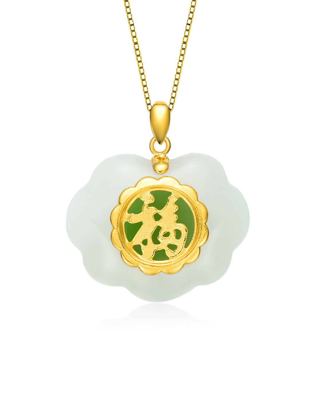 千足金和田玉吊坠 玉福如意