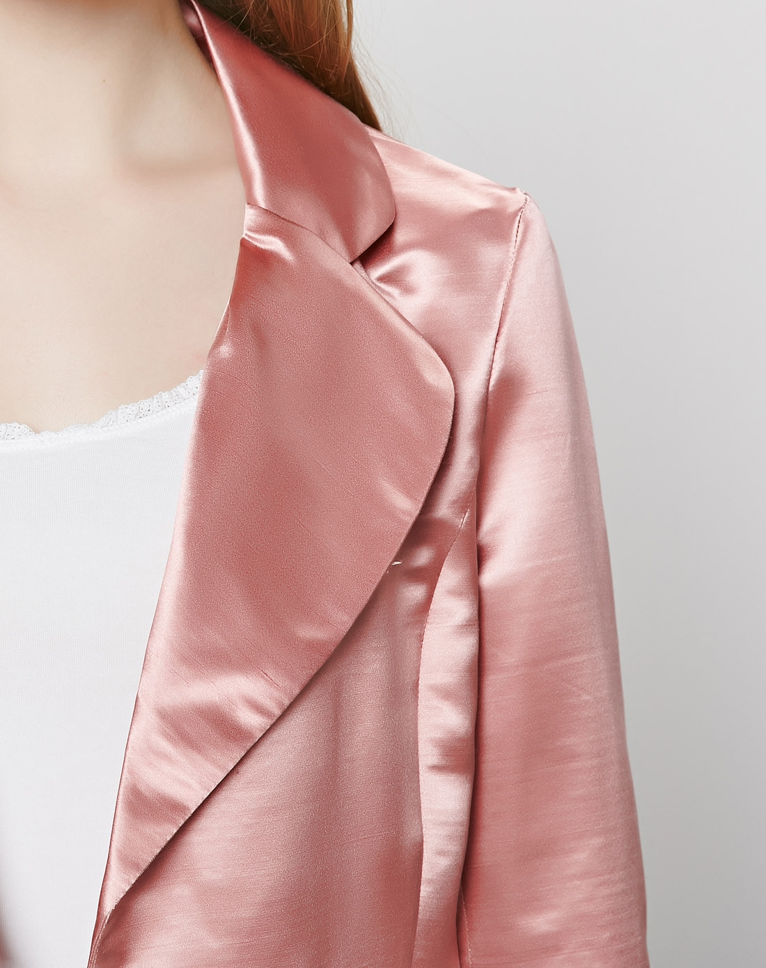 粉色100%真丝中袖小西装