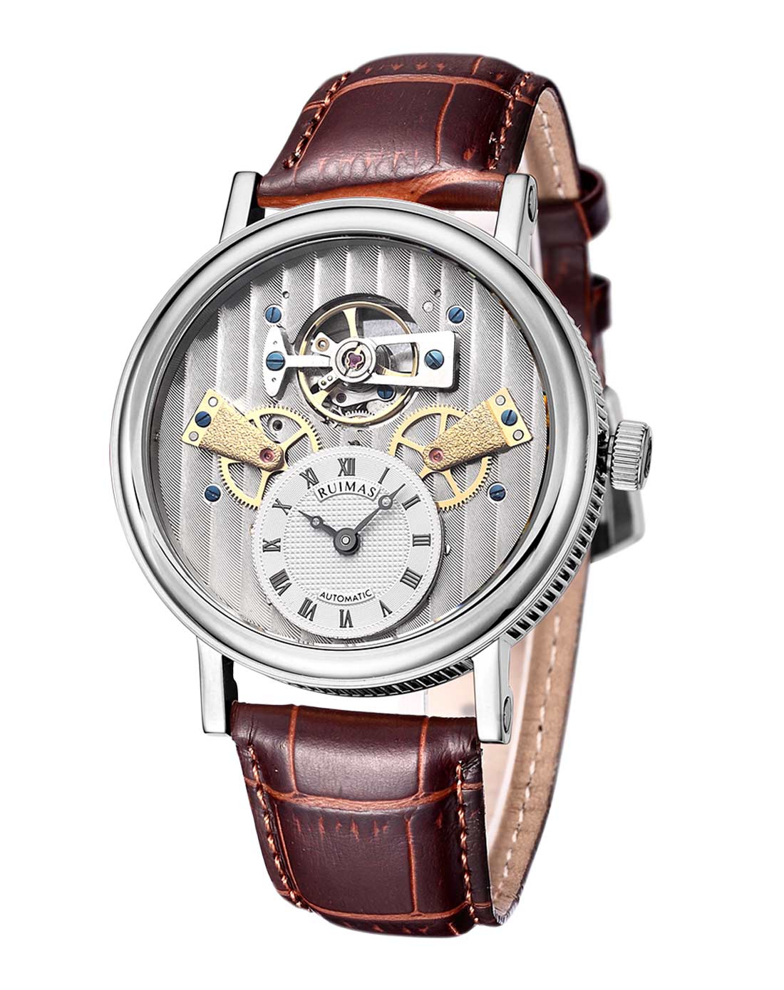 白面小表盘镂空机芯时尚男士皮带机械表