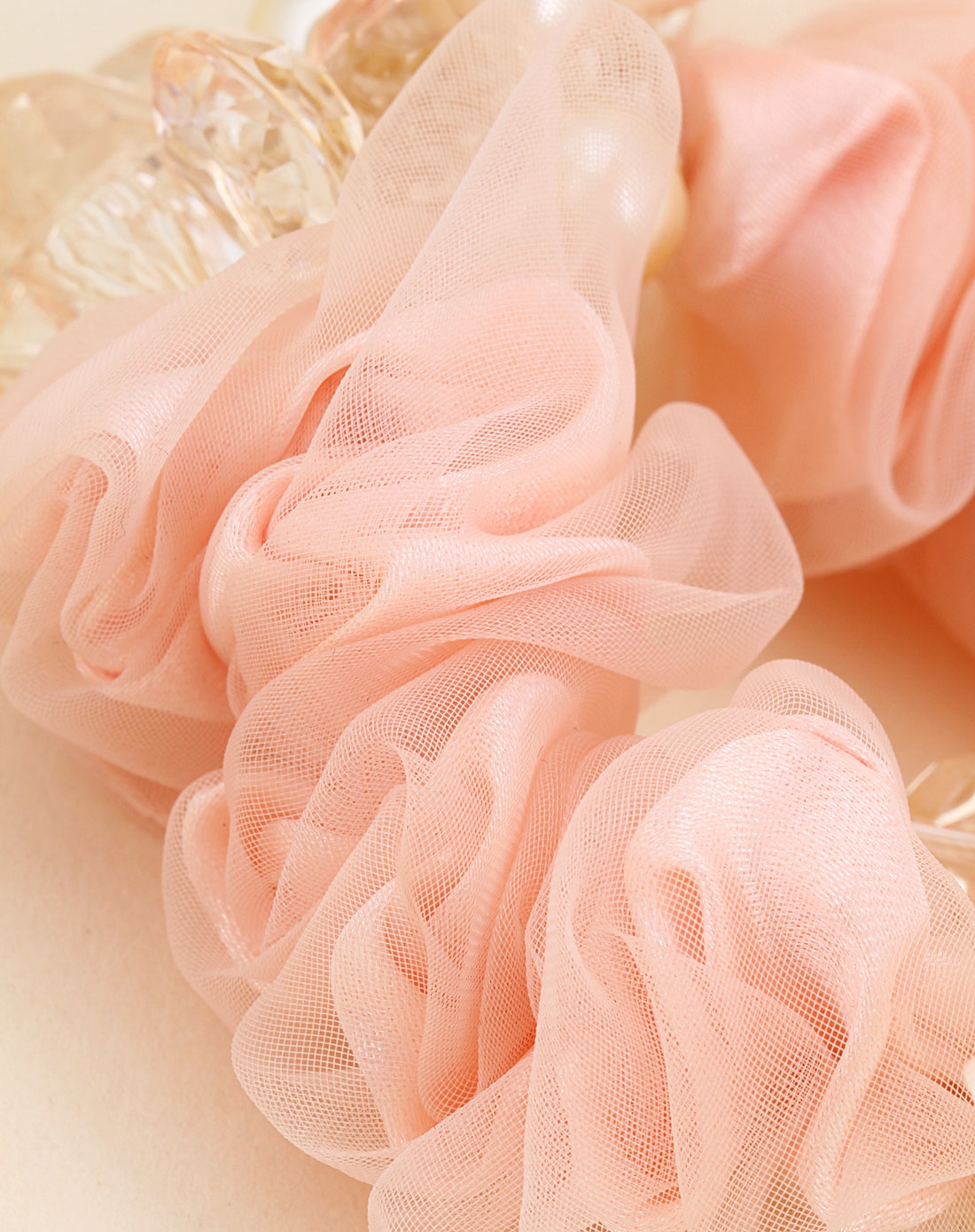 浅粉色欧根纱水晶发圈