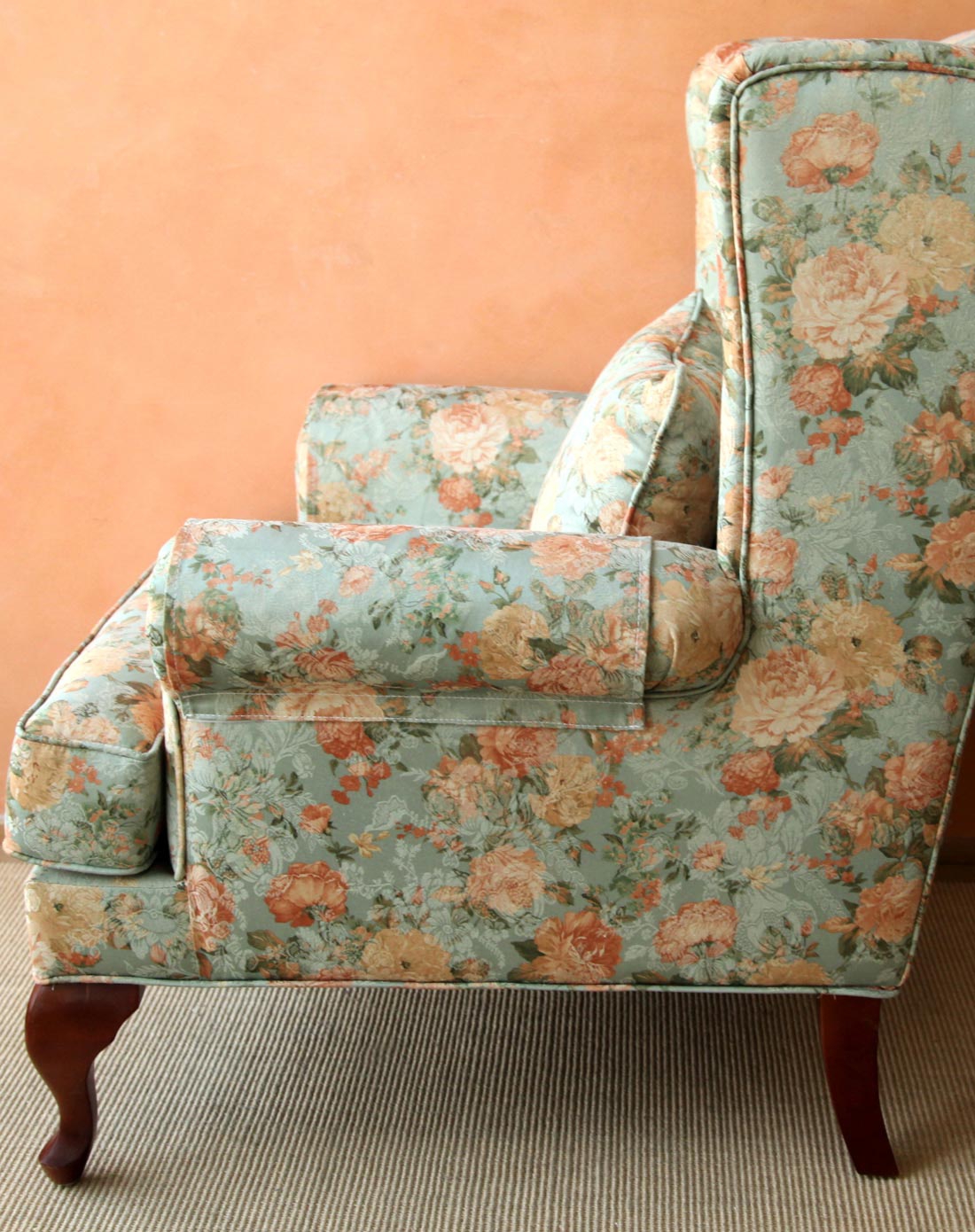 绿底花纹高档布艺欧式虎椅单人沙发