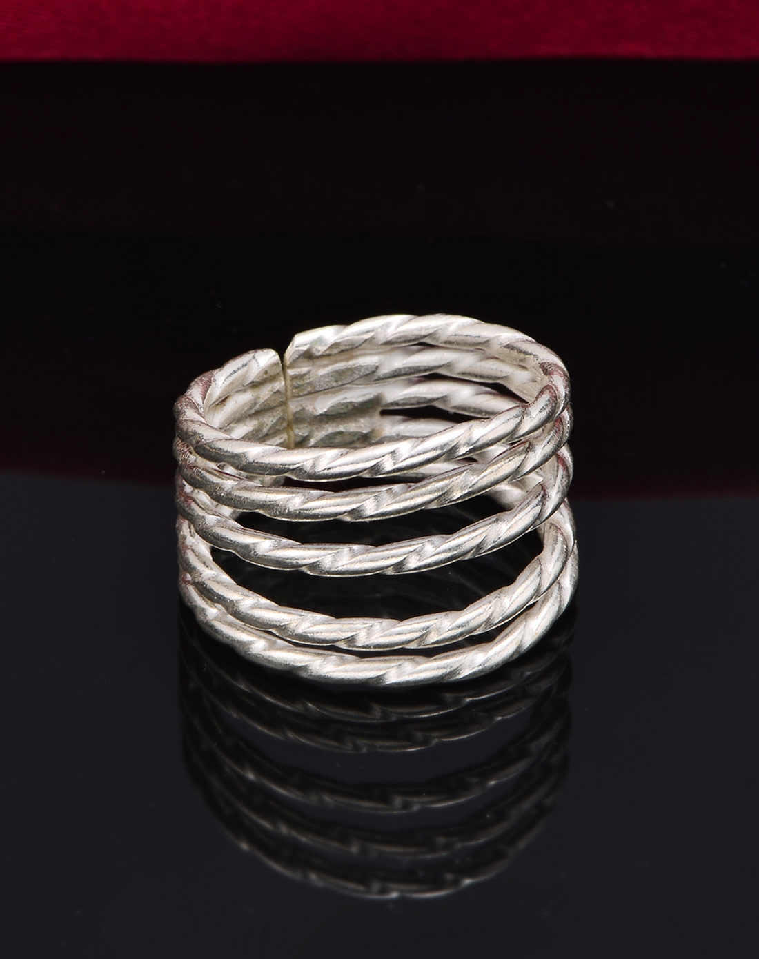 s925泰银宽面绳纹手工戒指