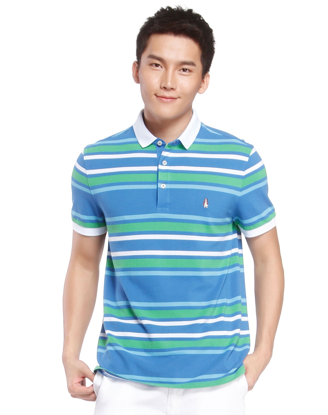 暇步士hush puppies男女装男款时尚交错间条短袖polot恤pd-13371055_