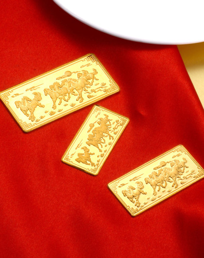 24k黄金千足金999余晖八骏图(马到功成)金条10克